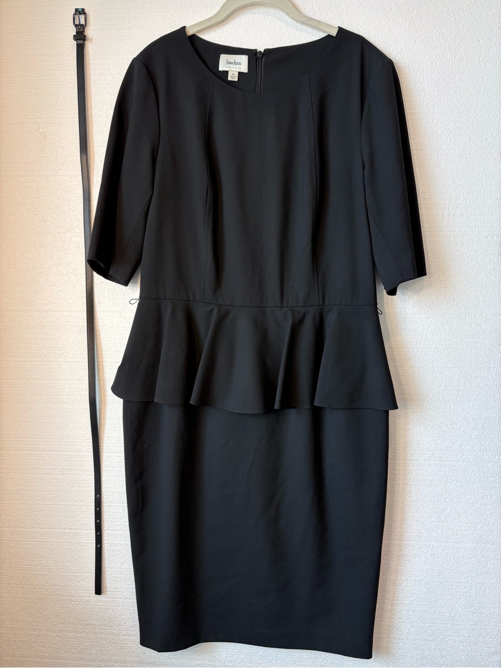 Neiman Marcus Exclusive Black Peplum Midi Dress, Large